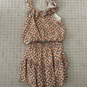 Zara girls 2pc floral boho tank shirt & ruffle skirt outfit set size 13 14